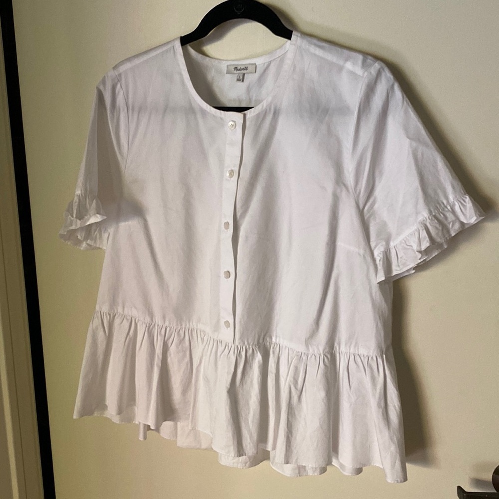 Madewell White cotton peplum top